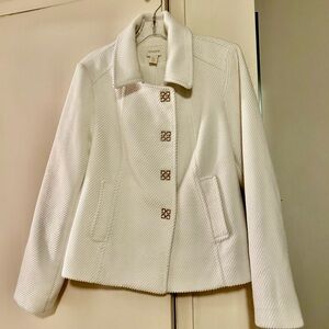 Chico's Cream Textured Collared Jacket with Decorative Buttons